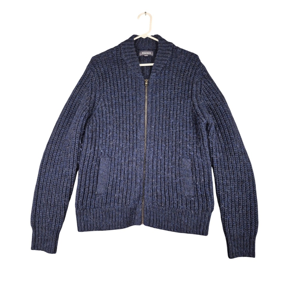 Bonobos Mens Slim Fit Full‎ Zip Cardigan Sweater Navy Blue Wool Alpaca Medium